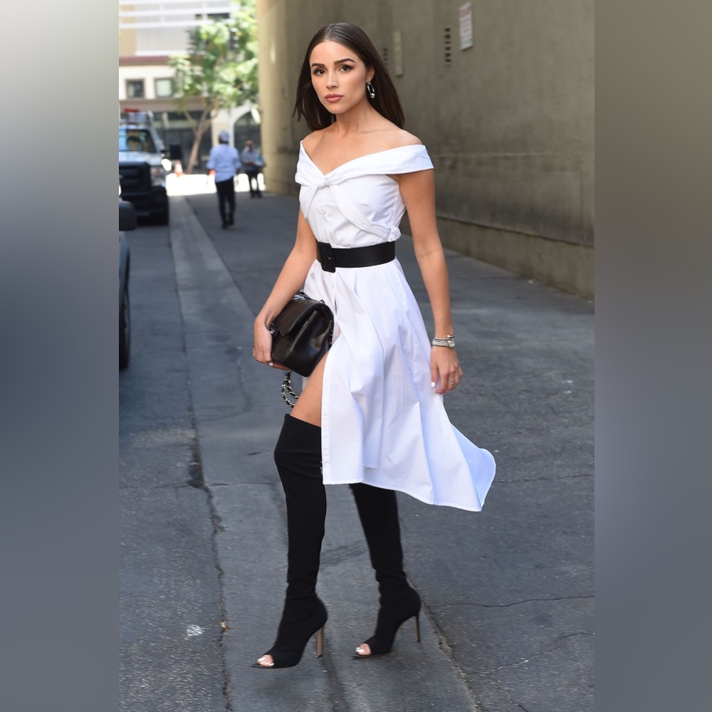 OLIVIA CULPO Off Shoulder Tie Front Shirt Dress